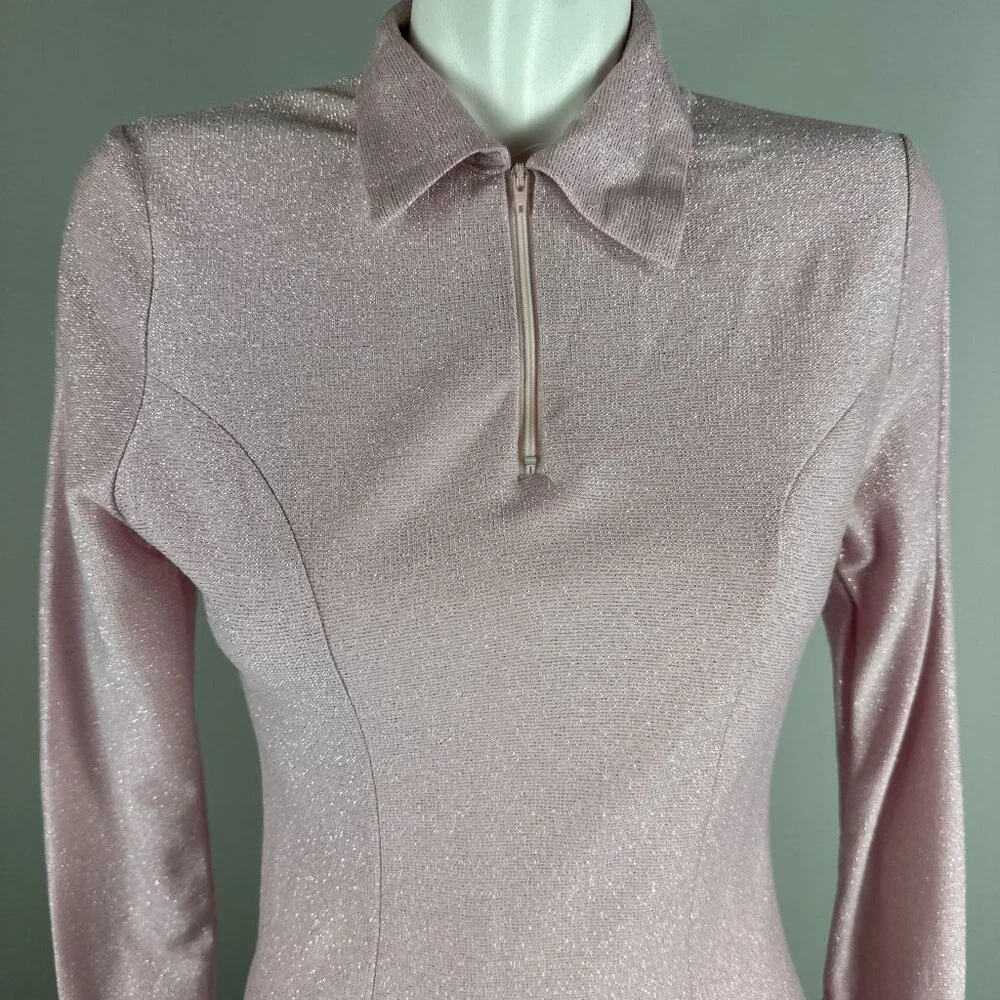 Vintage 90s Pastel Pink Silver Sparkle Skater Dress Tinsel Metallic Club Kid Med - Picture 5 of 6